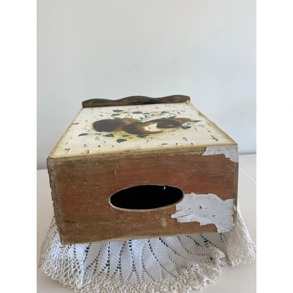 VTG Collections Etc Wooden Wall box  Hand Painted Apple Sunflower Folk Art